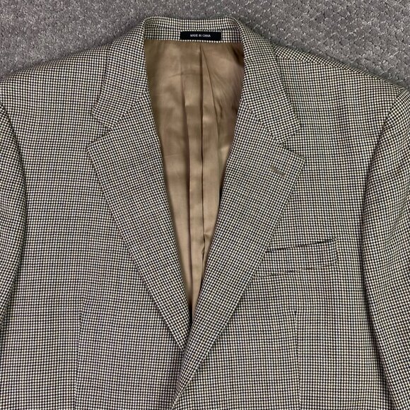 Lauren Ralph Lauren Sport Coat Blazer Men's 43R Houndstooth Wool Brown Blue - Picture 2 of 14